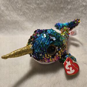 CALYPSO TY Flippables Beanie Babies Narwhal Sequin Mermaid Plush 2019